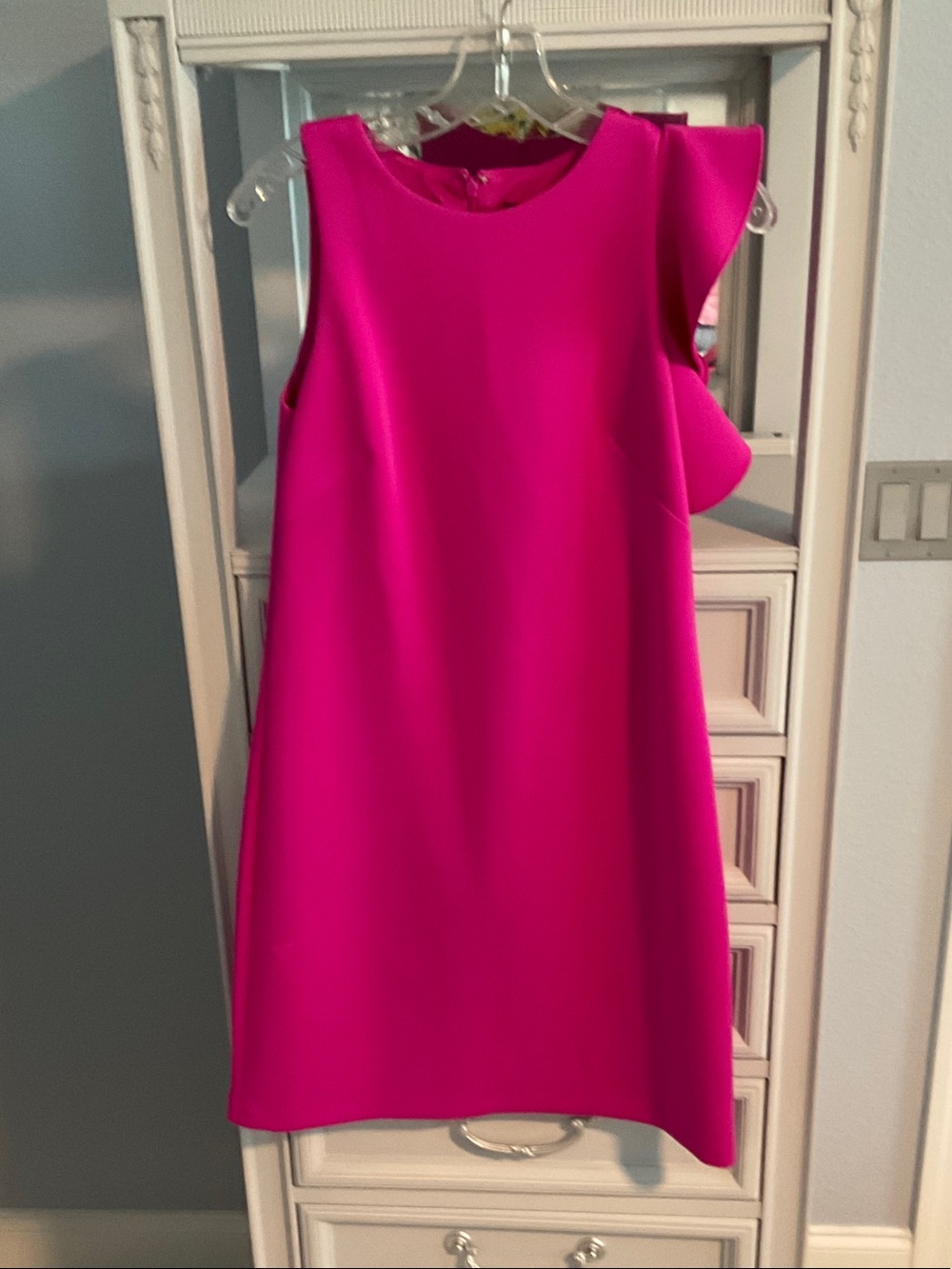 Vince Camuto Hot Pink Ruffle-Shoulder A-Line Dress